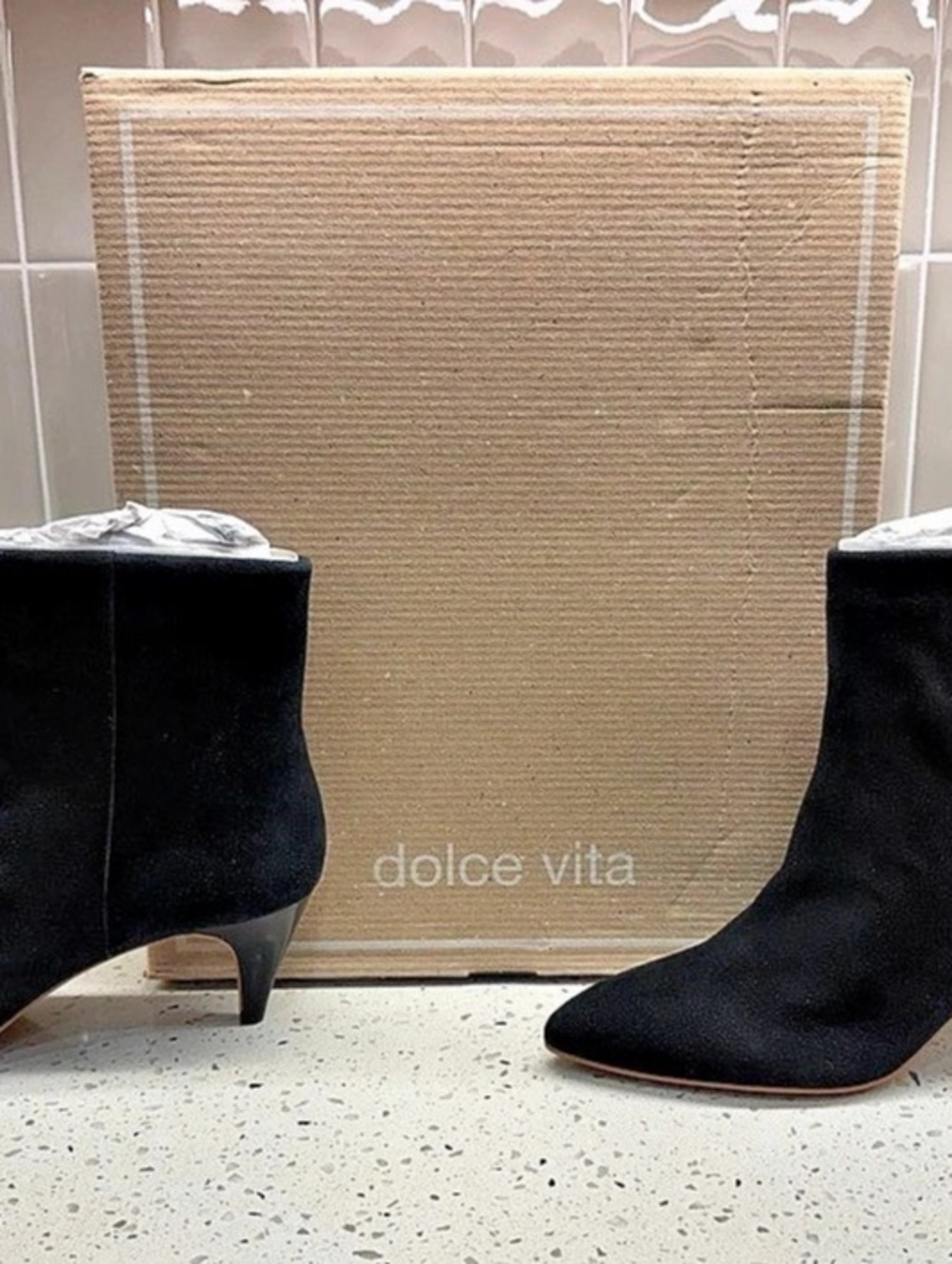 NWT Dolce Vita Dee Booties Black Suede Heeled Ankle Boots Black US 7.5